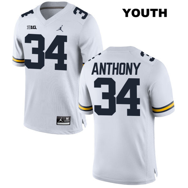 Youth NCAA Michigan Wolverines Jordan Anthony #34 White Jordan Brand Authentic Stitched Football College Jersey ND25E02HV